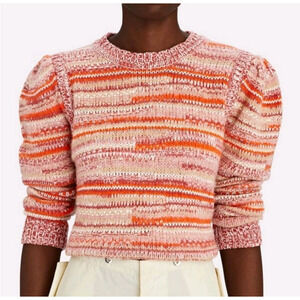 Intermix Fernie Puff Sleeve Striped Wool Alpaca Blend Cropped Sweater Medium
